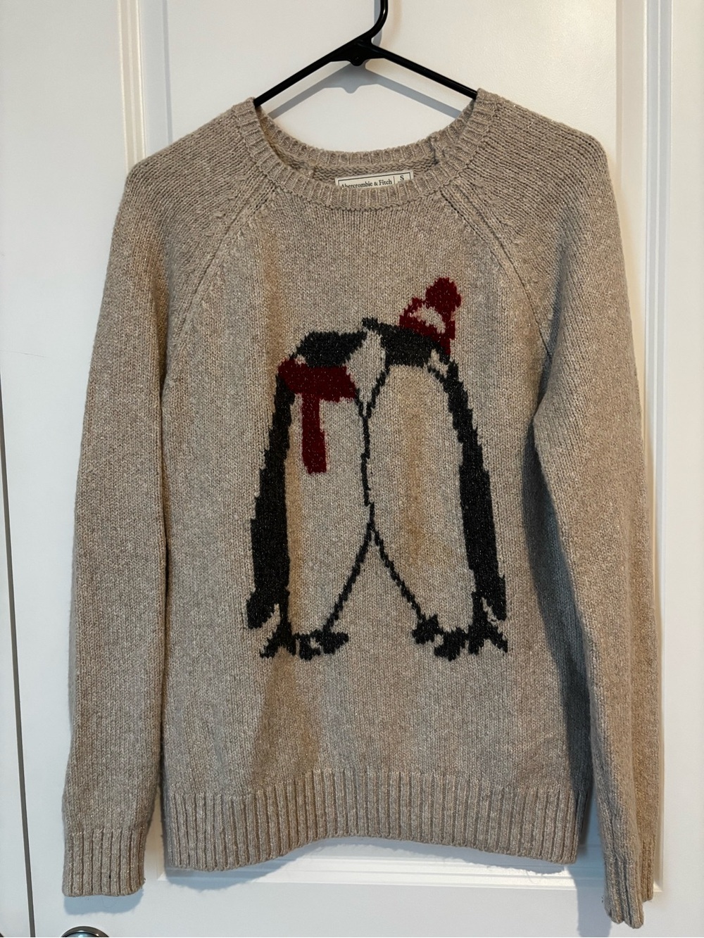 Abercrombie & Fitch Beige Crewneck Sweater with Penguin Motif